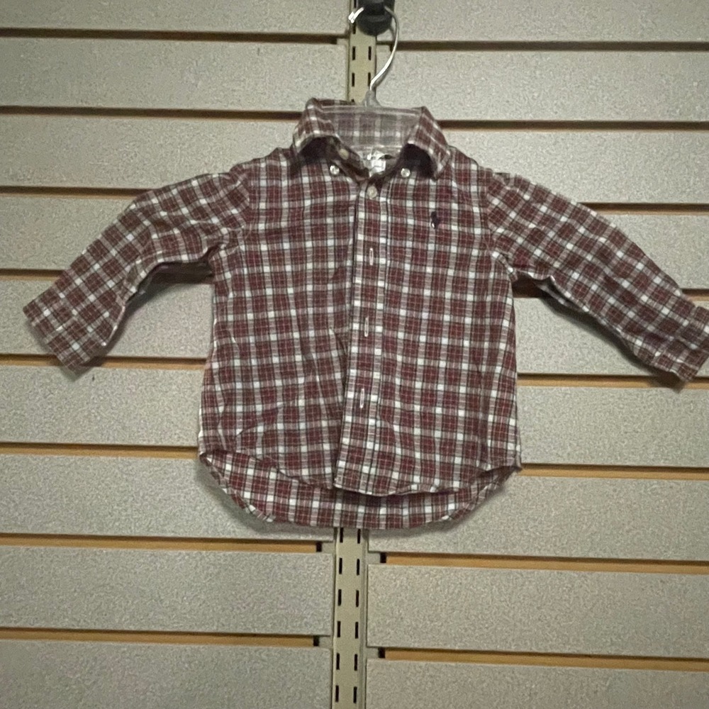 Ralph Lauren Kids Red Plaid Button Down Shirt Natural Stretch Logo 9M